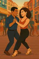 Couple dansant la salsa dans la rue, image générée par IA